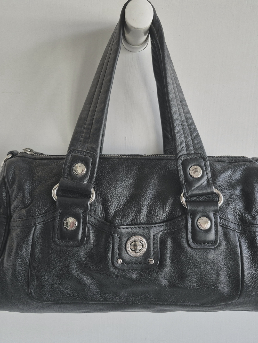 Marc By Marc Jacobs Black Leather Double-Handle Satchel with Silver Hardware